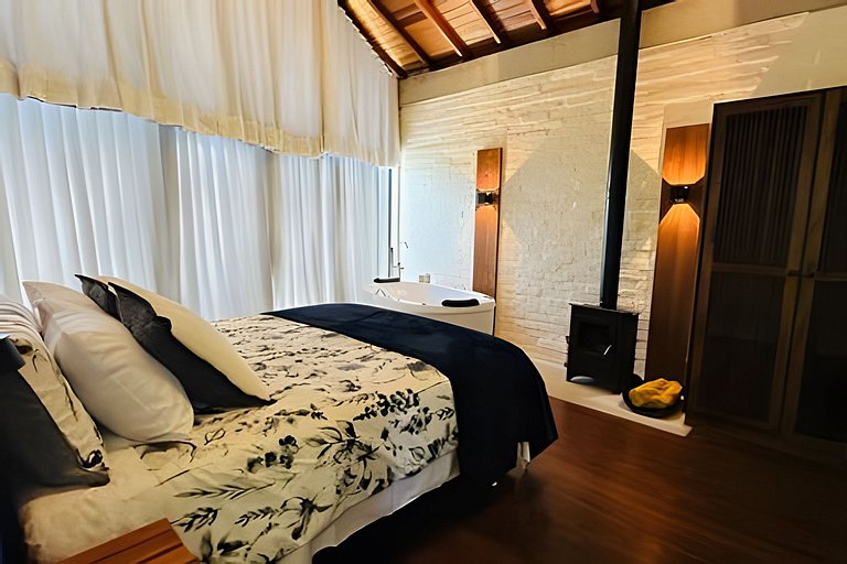 Chalé Neve da Montanha com pôr do sol