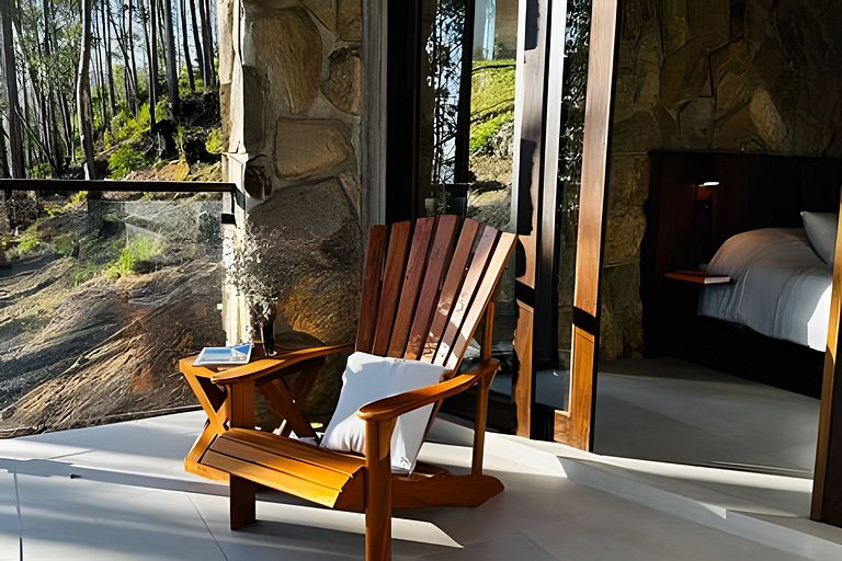 Chalé Neve da Montanha com pôr do sol