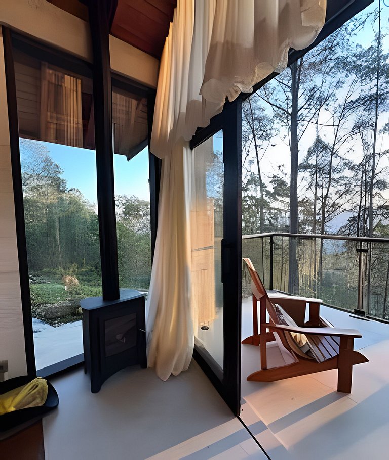 Chalé Neve da Montanha com pôr do sol