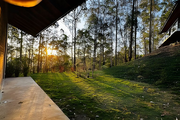 Chalé Neve da Montanha com pôr do sol